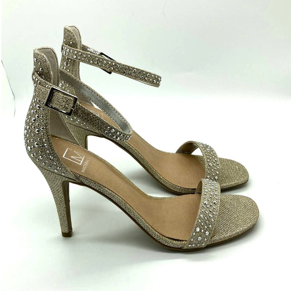 Material Girl Heels NIB Women's Size 9M MBlaire1 Silver Ankle Strap Embellished